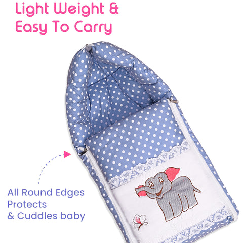 Embroidery Blue Dot Elephant Sleeping Bag & Carry Nest, Cotton Baby Bedding for New Born & Infant (Copy)