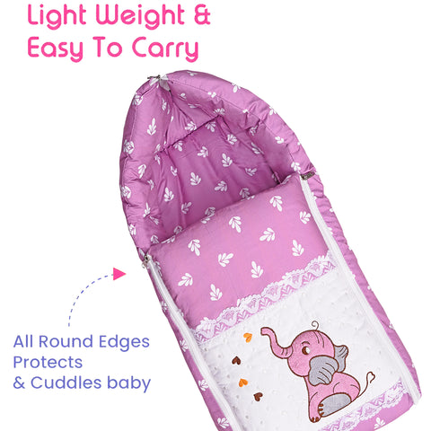 Embroidery Purple Elephant Sleeping Bag & Carry Nest, Cotton Baby Bedding for New Born & Infant