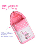 Embroidery Pink Elephant Sleeping Bag & Carry Nest, Cotton Baby Bedding for New Born & Infant