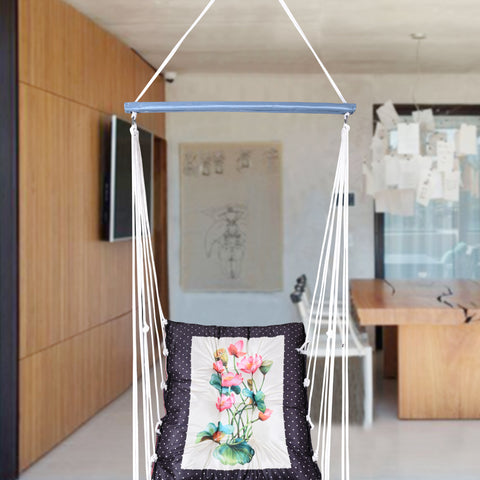 Flower Printed Cotton Garden Hammock Swing For Adult & Kids Hammock Hanging Jhula Indoor & Outdoor For Home | Hanging Chair For Balcony, With 150 Kgs Weight Capacity