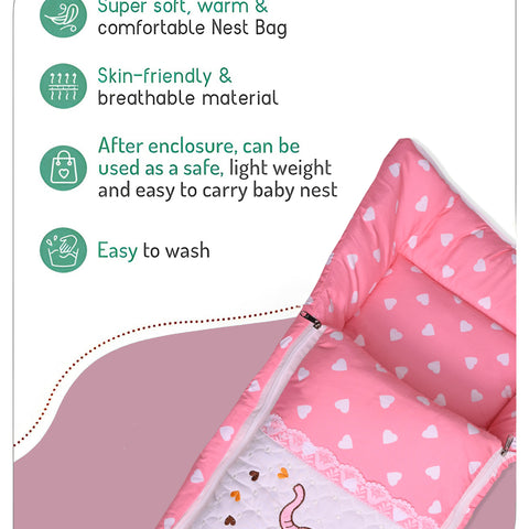 Embroidery Pink Elephant Sleeping Bag & Carry Nest, Cotton Baby Bedding for New Born & Infant