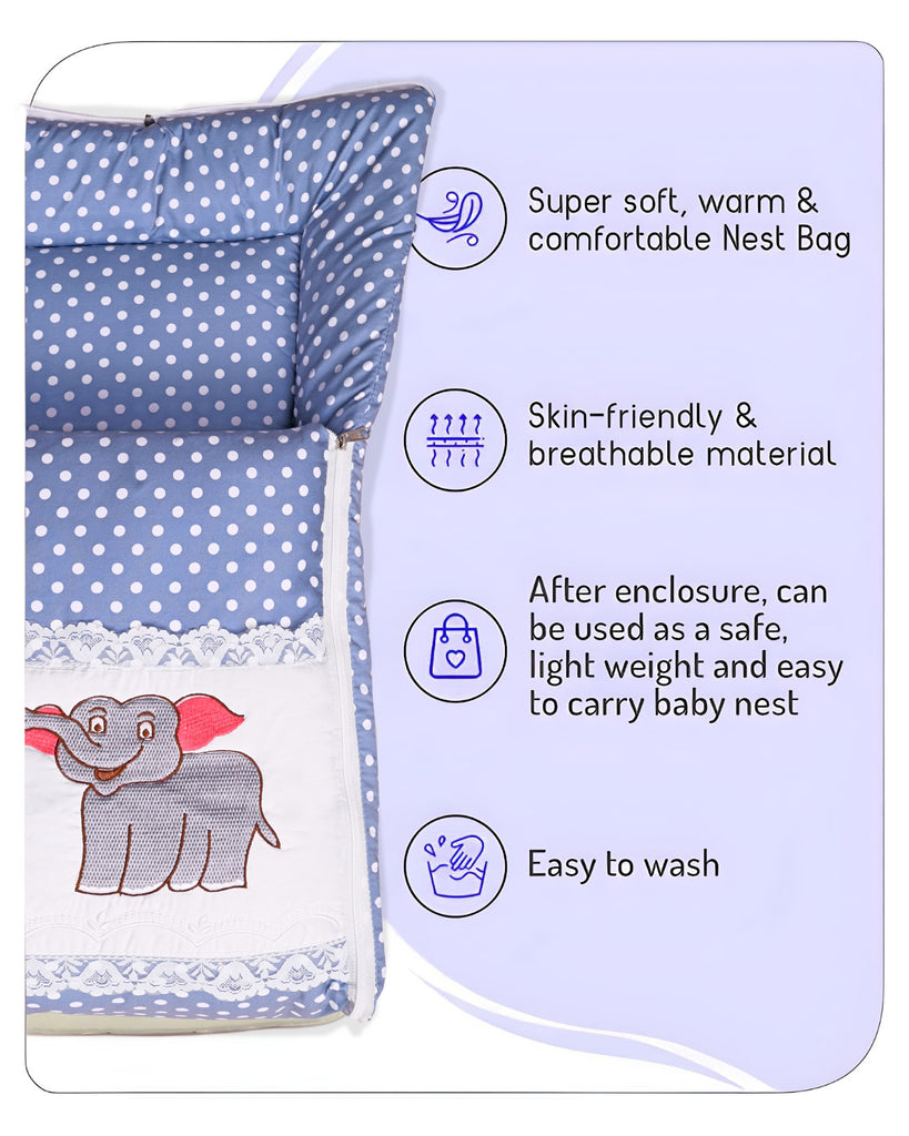 Embroidery Blue Dot Elephant Sleeping Bag & Carry Nest, Cotton Baby Bedding for New Born & Infant (Copy)