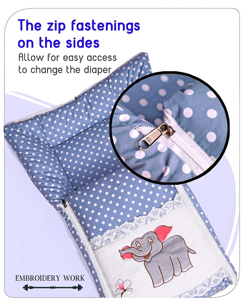 Embroidery Blue Dot Elephant Sleeping Bag & Carry Nest, Cotton Baby Bedding for New Born & Infant (Copy)