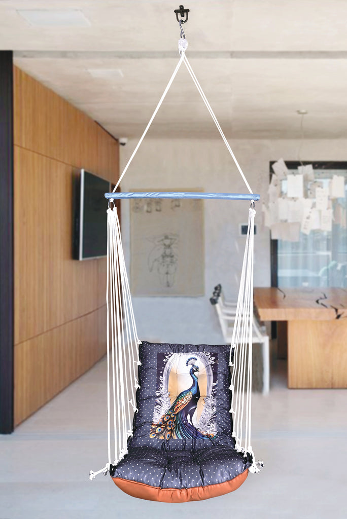 Peacock Printed Cotton Garden Hammock Swing For Adult & Kids Hammock Hanging Jhula Indoor & Outdoor For Home | Hanging Chair For Balcony, With 150 Kgs Weight Capacity