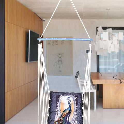 Peacock Printed Cotton Garden Hammock Swing For Adult & Kids Hammock Hanging Jhula Indoor & Outdoor For Home | Hanging Chair For Balcony, With 150 Kgs Weight Capacity