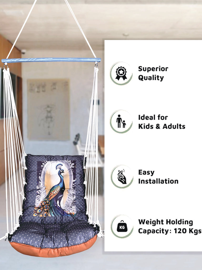 Peacock Printed Cotton Garden Hammock Swing For Adult & Kids Hammock Hanging Jhula Indoor & Outdoor For Home | Hanging Chair For Balcony, With 150 Kgs Weight Capacity