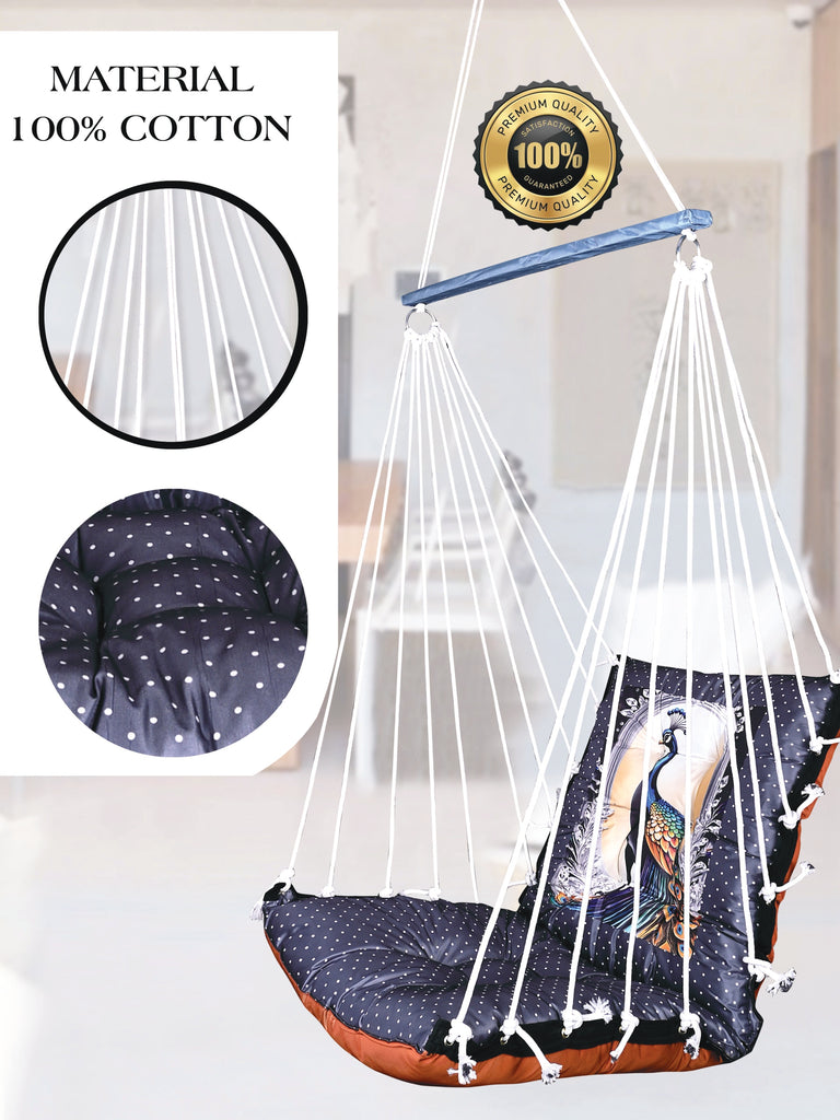 Peacock Printed Cotton Garden Hammock Swing For Adult & Kids Hammock Hanging Jhula Indoor & Outdoor For Home | Hanging Chair For Balcony, With 150 Kgs Weight Capacity