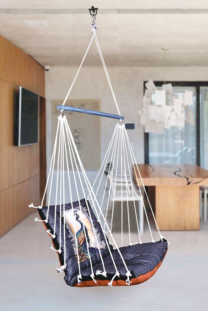 Peacock Printed Cotton Garden Hammock Swing For Adult & Kids Hammock Hanging Jhula Indoor & Outdoor For Home | Hanging Chair For Balcony, With 150 Kgs Weight Capacity