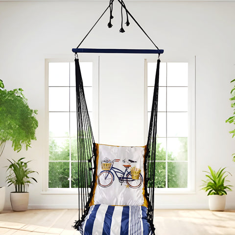 Cycle Printed Cotton Garden Hammock Swing For Adult & Kids Hammock Hanging Jhula Indoor & Outdoor For Home | Hanging Chair For Balcony, With 150 Kgs Weight Capacity