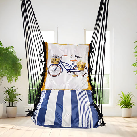 Cycle Printed Cotton Garden Hammock Swing For Adult & Kids Hammock Hanging Jhula Indoor & Outdoor For Home | Hanging Chair For Balcony, With 150 Kgs Weight Capacity