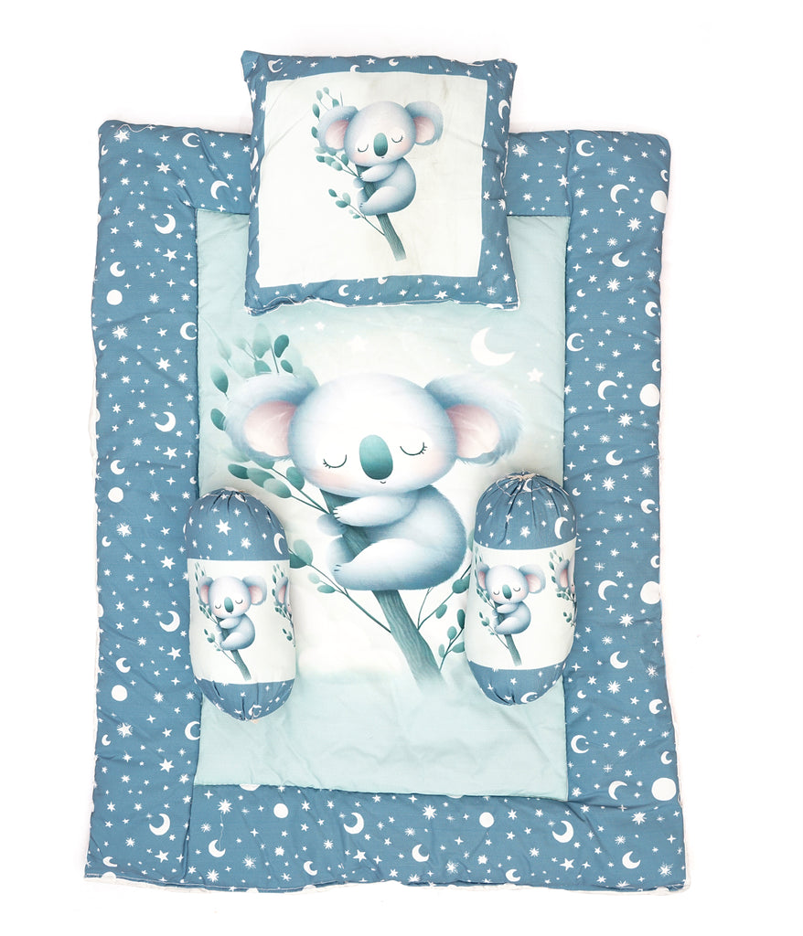 Sky Blue Baby Bedding Set with Cute Design, Cotton Sleeping Bag with Mattress and Pillow Portable Bassinet for Baby Carrying &Sleeping, 0-24 Months