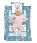 Sky Blue Baby Bedding Set with Cute Design, Cotton Sleeping Bag with Mattress and Pillow Portable Bassinet for Baby Carrying &Sleeping, 0-24 Months