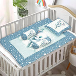 Sky Blue Baby Bedding Set with Cute Design, Cotton Sleeping Bag with Mattress and Pillow Portable Bassinet for Baby Carrying &Sleeping, 0-24 Months