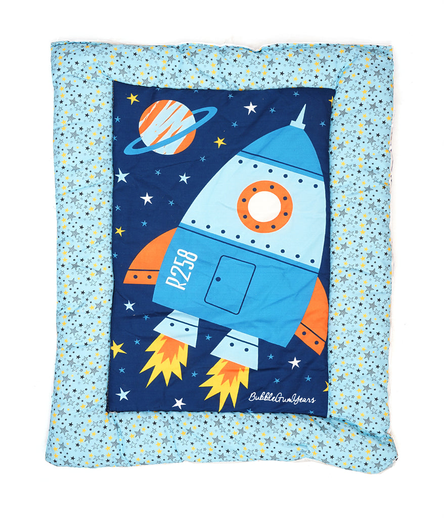Blue Space Baby Bedding Set with Cute Design, Cotton Sleeping Bag with Mattress and Pillow Portable Bassinet for Baby Carrying &Sleeping, 0-24 Months
