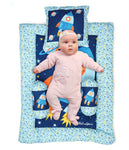 Blue Space Baby Bedding Set with Cute Design, Cotton Sleeping Bag with Mattress and Pillow Portable Bassinet for Baby Carrying &Sleeping, 0-24 Months