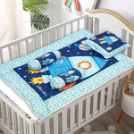 Blue Space Baby Bedding Set with Cute Design, Cotton Sleeping Bag with Mattress and Pillow Portable Bassinet for Baby Carrying &Sleeping, 0-24 Months