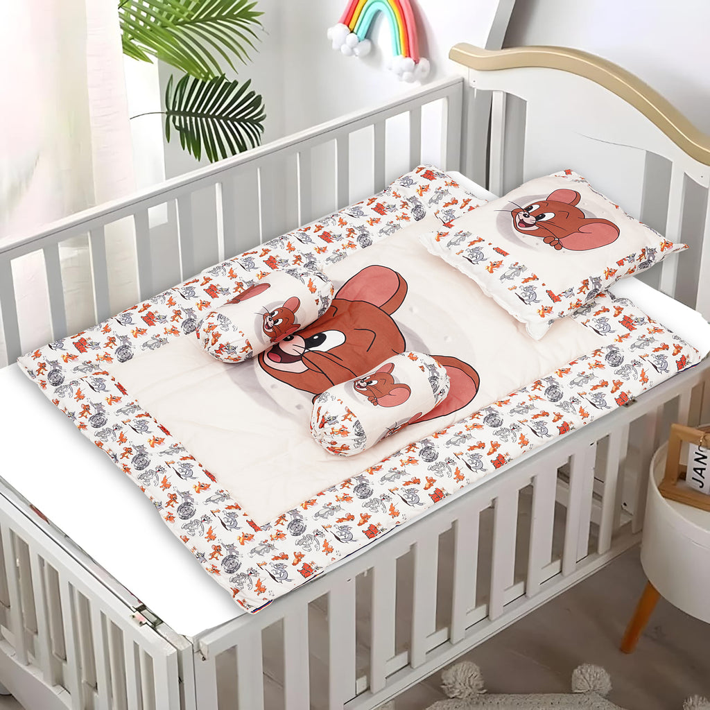 Red Jerry Baby Bedding Set with Cute Design, Cotton Sleeping Bag with Mattress and Pillow Portable Bassinet for Baby Carrying &Sleeping, 0-24 Months