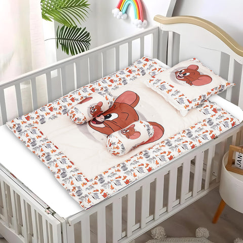 Red Jerry Baby Bedding Set with Cute Design, Cotton Sleeping Bag with Mattress and Pillow Portable Bassinet for Baby Carrying &Sleeping, 0-24 Months
