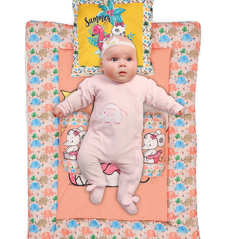 Baby Bedding Set with Cute Design, Cotton Sleeping Bag with Mattress and Pillow Portable Bassinet for Baby Carrying &Sleeping, 0-24 Months