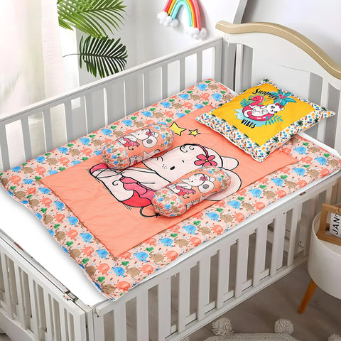 Baby Bedding Set with Cute Design, Cotton Sleeping Bag with Mattress and Pillow Portable Bassinet for Baby Carrying &Sleeping, 0-24 Months