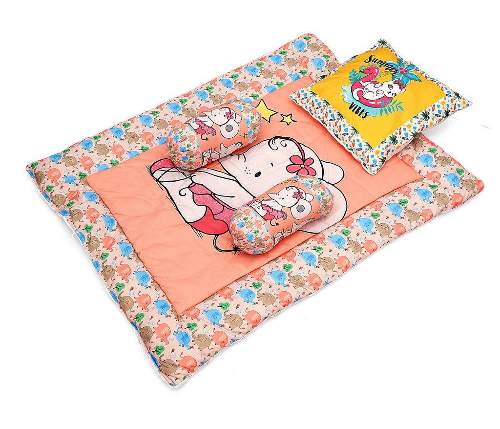Baby Bedding Set with Cute Design, Cotton Sleeping Bag with Mattress and Pillow Portable Bassinet for Baby Carrying &Sleeping, 0-24 Months