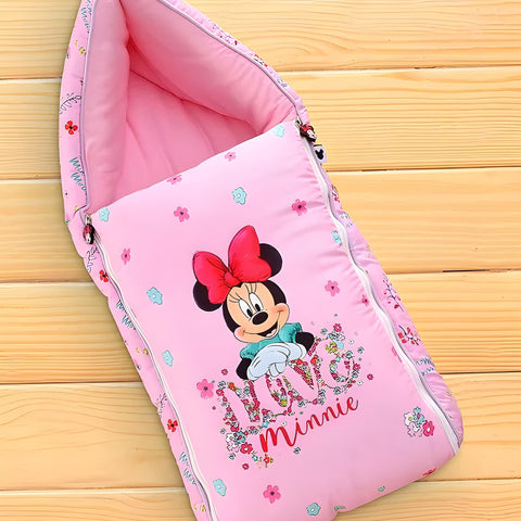 Love Minnie Printed 3 in 1 Baby Bed, Sleeping Bag & Carry Nest, Cotton Baby Bedding for New Born & Infant, Portable Bassinet, for Baby Carrying & Unisex Baby Sleeping Bed, 0 to 12M