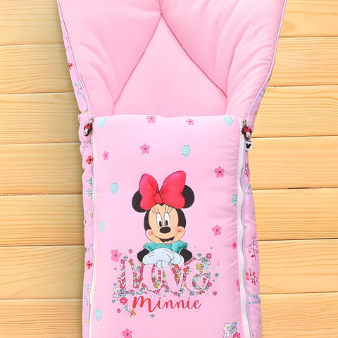 Love Minnie Printed 3 in 1 Baby Bed, Sleeping Bag & Carry Nest, Cotton Baby Bedding for New Born & Infant, Portable Bassinet, for Baby Carrying & Unisex Baby Sleeping Bed, 0 to 12M