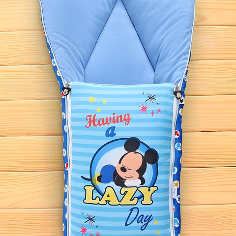 Blue Lazy Micky Printed 3 in 1 Baby Bed, Sleeping Bag & Carry Nest, Cotton Baby Bedding for New Born & Infant, Portable Bassinet, for Baby Carrying & Unisex Baby Sleeping Bed, 0 to 12M