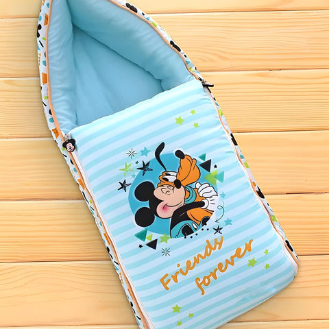 Micky and Pluto Printed 3 in 1 Baby Bed, Sleeping Bag & Carry Nest, Cotton Baby Bedding for New Born & Infant, Portable Bassinet, for Baby Carrying & Unisex Baby Sleeping Bed, 0 to 12M