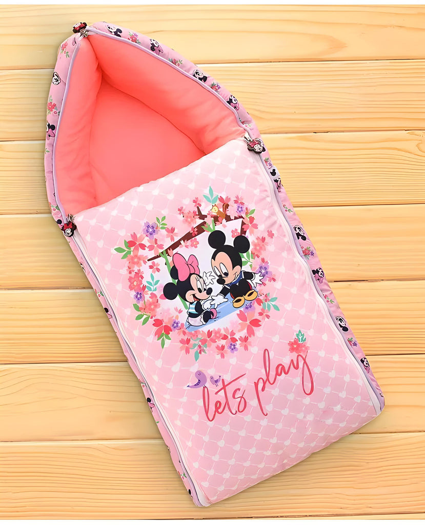 Let's Play With Minnie Printed 3 in 1 Baby Bed, Sleeping Bag & Carry Nest, Cotton Baby Bedding for New Born & Infant, Portable Bassinet, for Baby Carrying & Unisex Baby Sleeping Bed, 0 to 12M