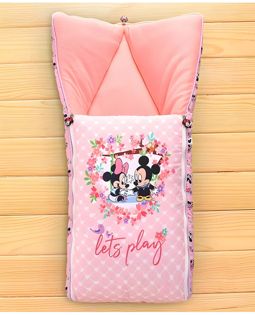 Let's Play With Minnie Printed 3 in 1 Baby Bed, Sleeping Bag & Carry Nest, Cotton Baby Bedding for New Born & Infant, Portable Bassinet, for Baby Carrying & Unisex Baby Sleeping Bed, 0 to 12M