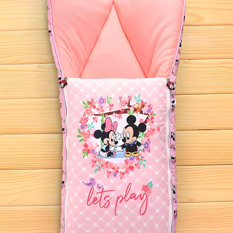 Let's Play With Minnie Printed 3 in 1 Baby Bed, Sleeping Bag & Carry Nest, Cotton Baby Bedding for New Born & Infant, Portable Bassinet, for Baby Carrying & Unisex Baby Sleeping Bed, 0 to 12M