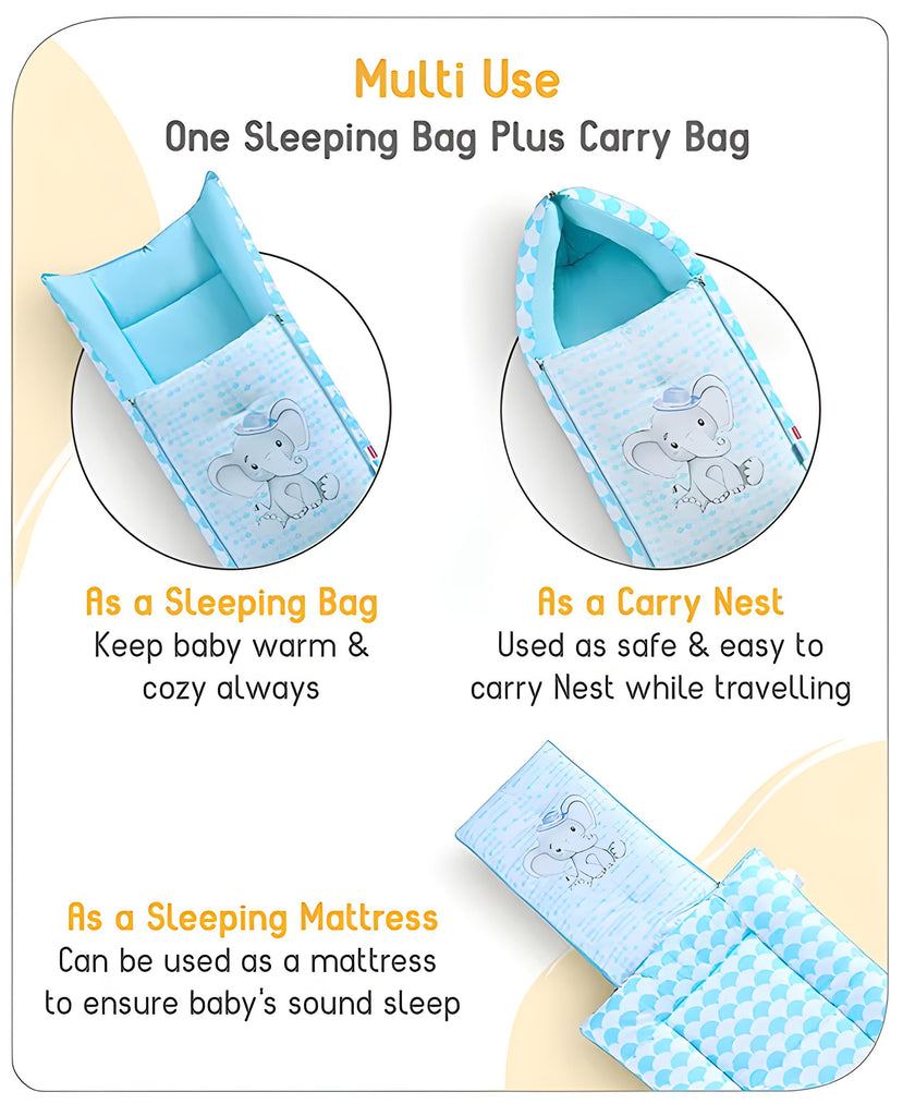 3 in 1 Baby Bed, Sleeping Bag & Carry Nest, Cotton Baby Bedding for New Born & Infant, Portable Bassinet, for Baby Carrying & Unisex Baby Sleeping Bed, 0 to 12M
