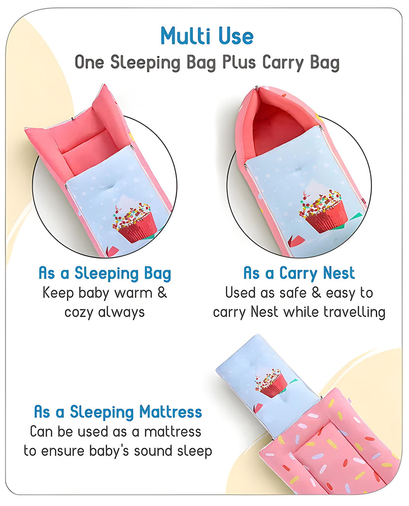 3 in 1 Baby Bed, Sleeping Bag & Carry Nest, Cotton Baby Bedding for New Born & Infant, Portable Bassinet, for Baby Carrying & Unisex Baby Sleeping Bed, 0 to 12M