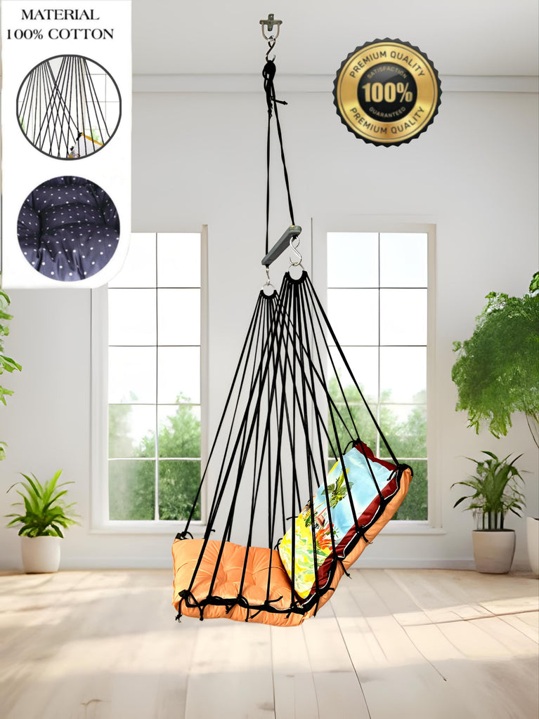 Beach Printed Cotton Garden Hammock Swing For Adult & Kids Hammock Hanging Jhula Indoor & Outdoor For Home | Hanging Chair For Balcony, With 150 Kgs Weight Capacity