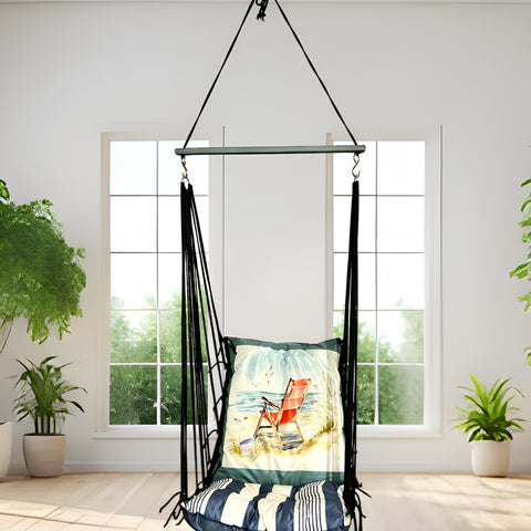 Blue Printed Cotton Garden Hammock Swing For Adult & Kids Hammock Hanging Jhula Indoor & Outdoor For Home | Hanging Chair For Balcony, With 150 Kgs Weight Capacity