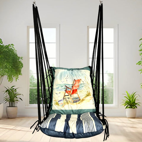 Blue Printed Cotton Garden Hammock Swing For Adult & Kids Hammock Hanging Jhula Indoor & Outdoor For Home | Hanging Chair For Balcony, With 150 Kgs Weight Capacity