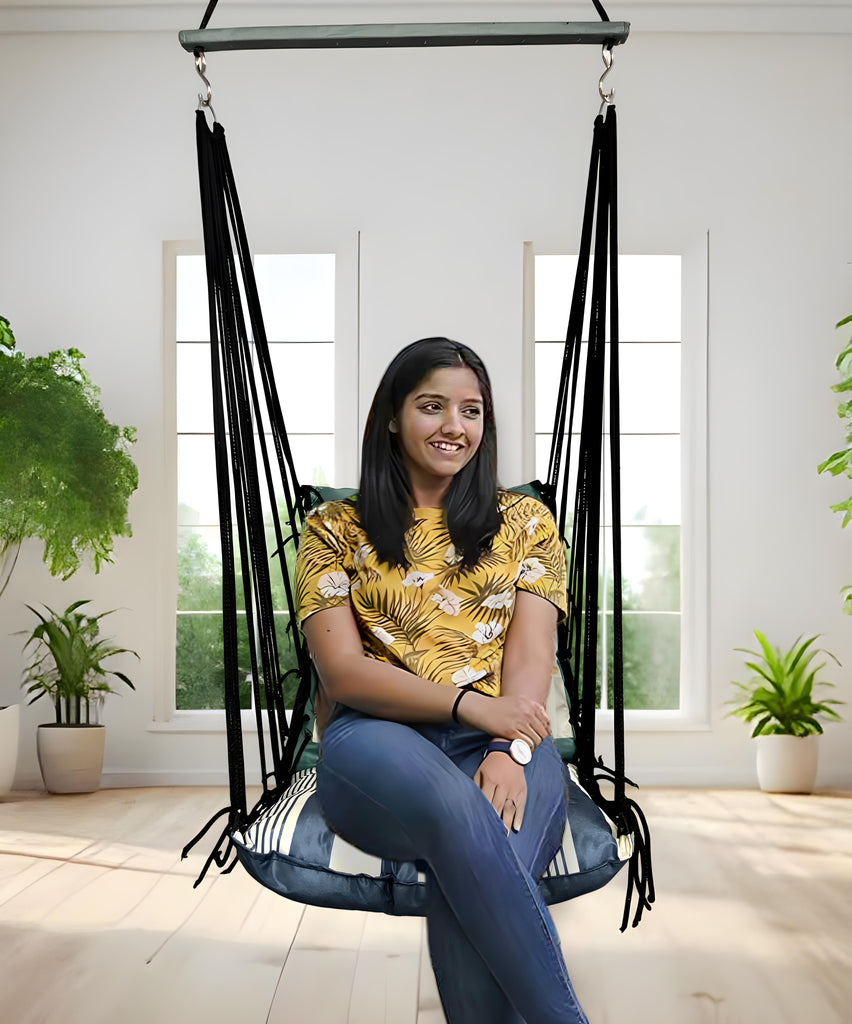 Blue Printed Cotton Garden Hammock Swing For Adult & Kids Hammock Hanging Jhula Indoor & Outdoor For Home | Hanging Chair For Balcony, With 150 Kgs Weight Capacity