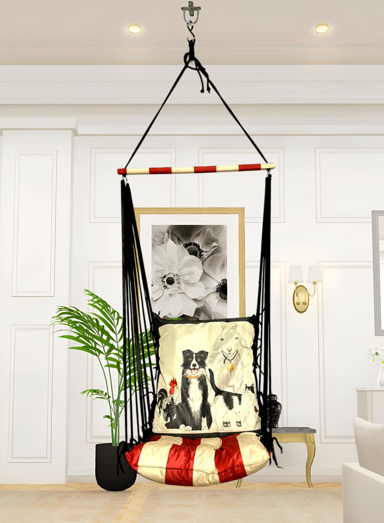 Animal Printed Cotton Garden Hammock Swing For Adult & Kids Hammock Hanging Jhula Indoor & Outdoor For Home | Hanging Chair For Balcony, With 150 Kgs Weight Capacity