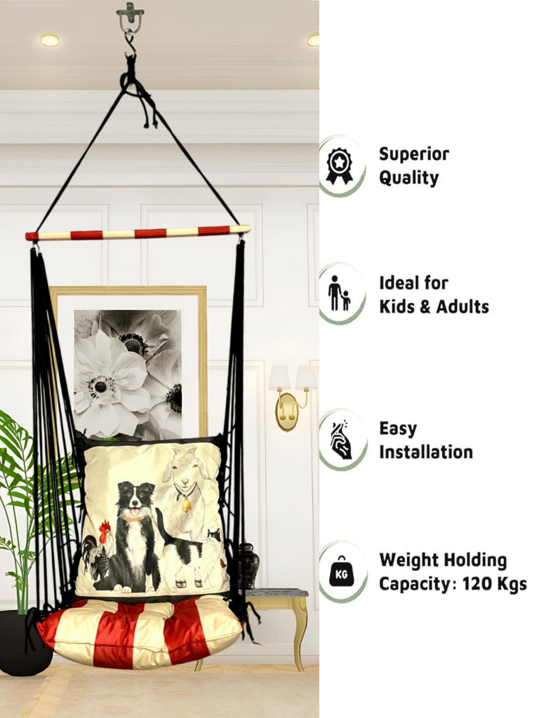 Animal Printed Cotton Garden Hammock Swing For Adult & Kids Hammock Hanging Jhula Indoor & Outdoor For Home | Hanging Chair For Balcony, With 150 Kgs Weight Capacity