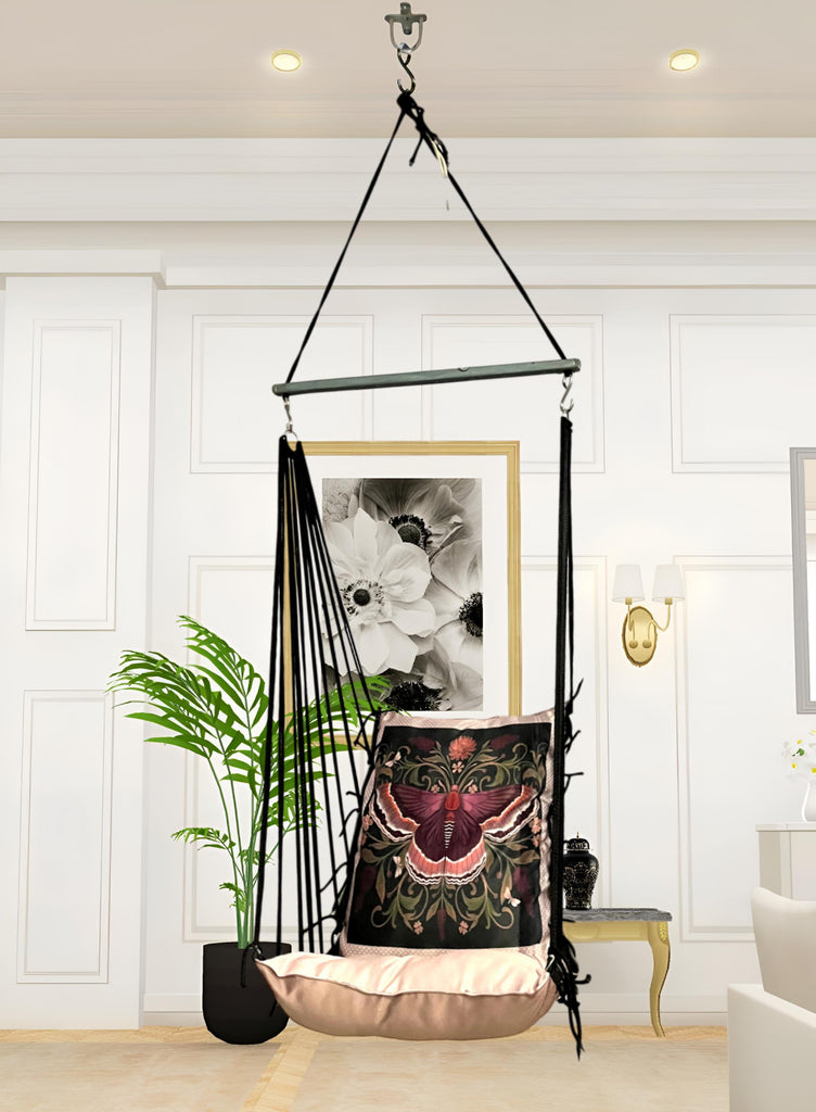 Butterflies Printed Cotton Garden Hammock Swing For Adult & Kids Hammock Hanging Jhula Indoor & Outdoor For Home | Hanging Chair For Balcony, With 150 Kgs Weight Capacity