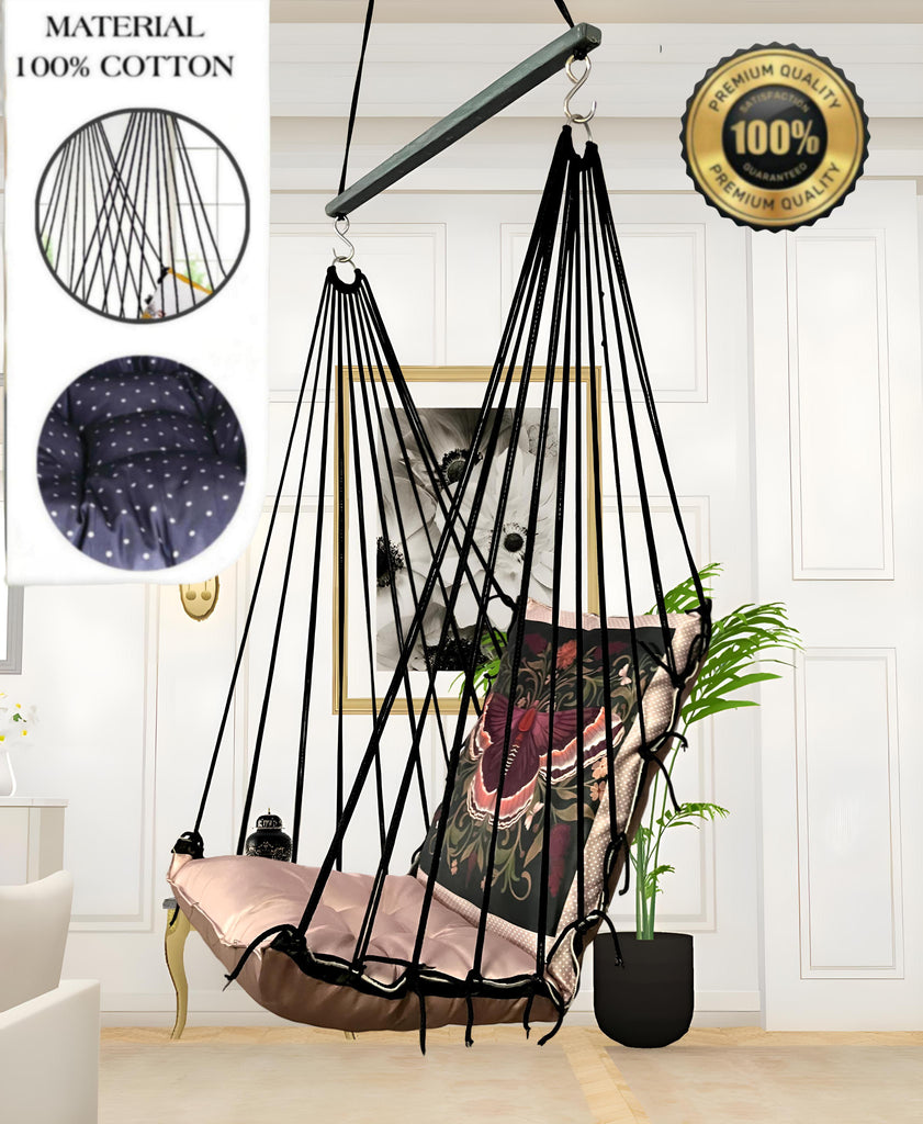 Butterflies Printed Cotton Garden Hammock Swing For Adult & Kids Hammock Hanging Jhula Indoor & Outdoor For Home | Hanging Chair For Balcony, With 150 Kgs Weight Capacity
