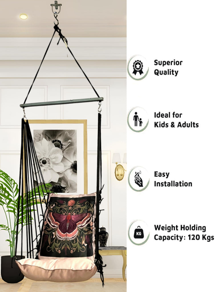 Butterflies Printed Cotton Garden Hammock Swing For Adult & Kids Hammock Hanging Jhula Indoor & Outdoor For Home | Hanging Chair For Balcony, With 150 Kgs Weight Capacity