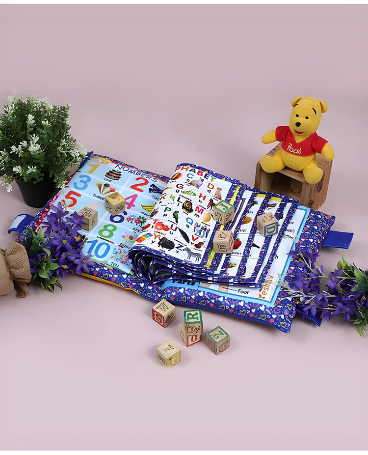 Blue Printed Velvet Learning Baby Pillow, Cushion, Toys, Soft Toys, Toddler Pillow, Kids Pillow for Baby Boy, Baby Girl Color