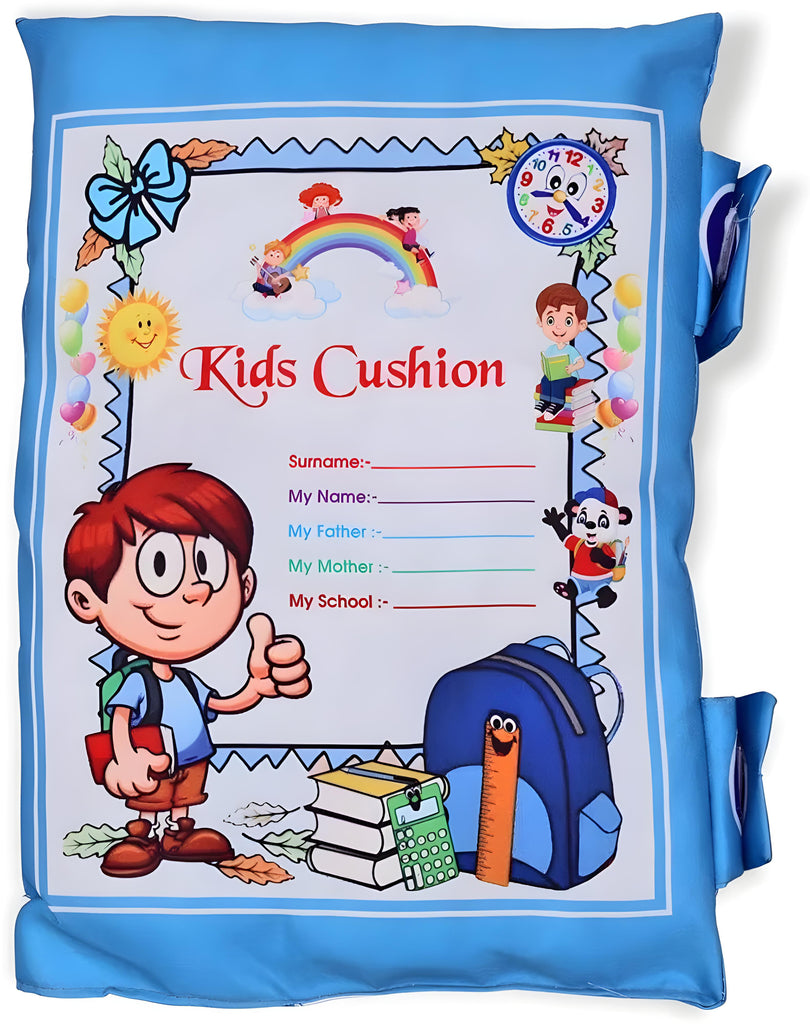 Blue Printed Velvet Learning Baby Pillow, Cushion, Toys, Soft Toys, Toddler Pillow, Kids Pillow for Baby Boy, Baby Girl Color