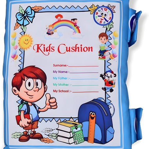 Blue Printed Velvet Learning Baby Pillow, Cushion, Toys, Soft Toys, Toddler Pillow, Kids Pillow for Baby Boy, Baby Girl Color