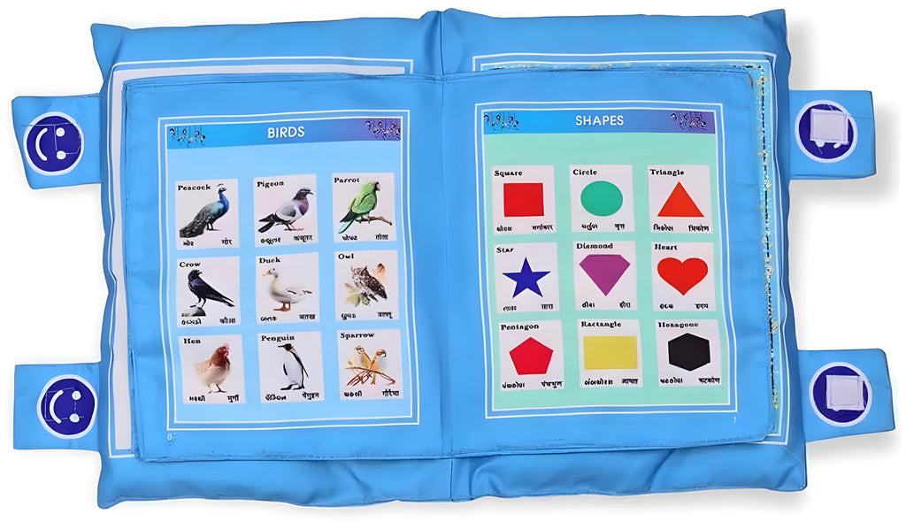 Blue Printed Velvet Learning Baby Pillow, Cushion, Toys, Soft Toys, Toddler Pillow, Kids Pillow for Baby Boy, Baby Girl Color