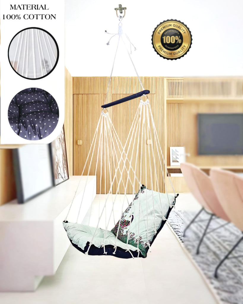 Peacock Printed Cotton Garden Hammock Swing For Adult & Kids Hammock Hanging Jhula Indoor & Outdoor For Home | Hanging Chair For Balcony, With 150 Kgs Weight Capacity