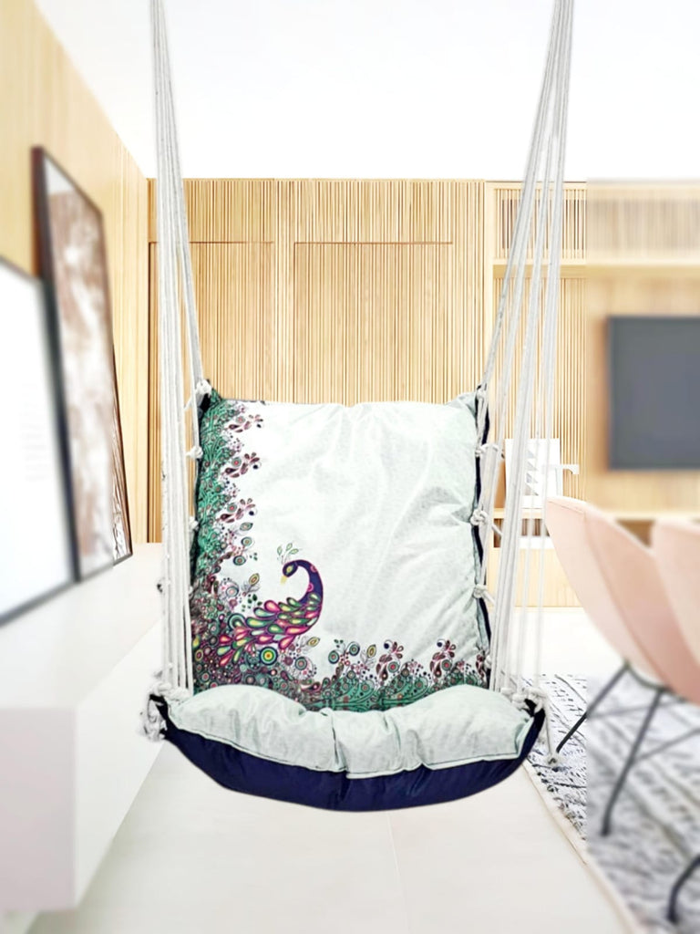 Peacock Printed Cotton Garden Hammock Swing For Adult & Kids Hammock Hanging Jhula Indoor & Outdoor For Home | Hanging Chair For Balcony, With 150 Kgs Weight Capacity
