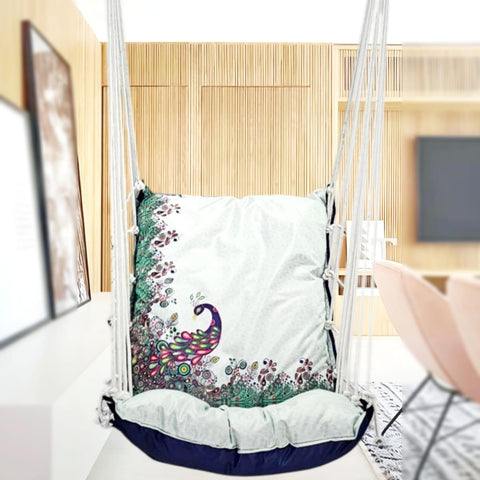 Peacock Printed Cotton Garden Hammock Swing For Adult & Kids Hammock Hanging Jhula Indoor & Outdoor For Home | Hanging Chair For Balcony, With 150 Kgs Weight Capacity